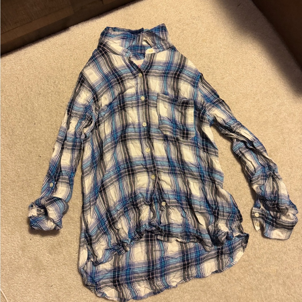 Mossimo Supply Co. Blue and White Plaid Button Down Shirt